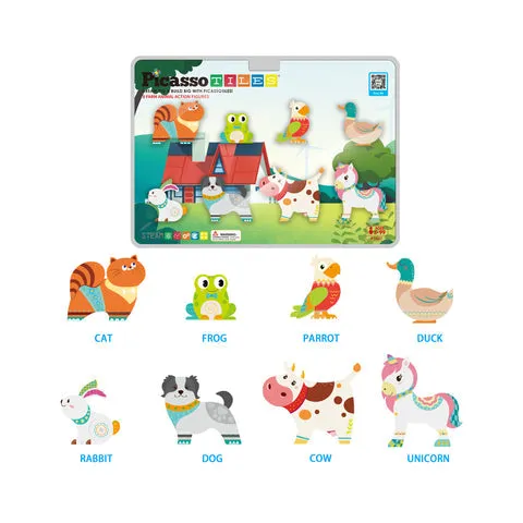 8pc Magnet Tile Building Blocks 8 Magnetic Farm Animal Action Figures - PTA27
