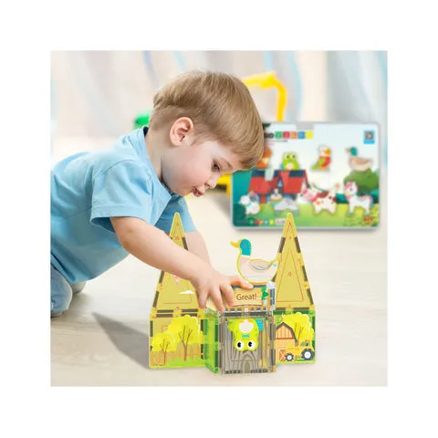 8pc Magnet Tile Building Blocks 8 Magnetic Farm Animal Action Figures - PTA27