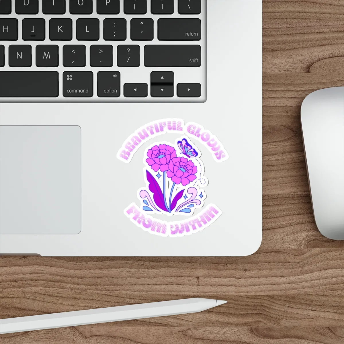 Beautiful Glows from Within Purple Flower Sticker, Aesthetic Die-Cut Stickers, Pink Purple Positivity Sticker, Happy Mind Sticker, Water Res