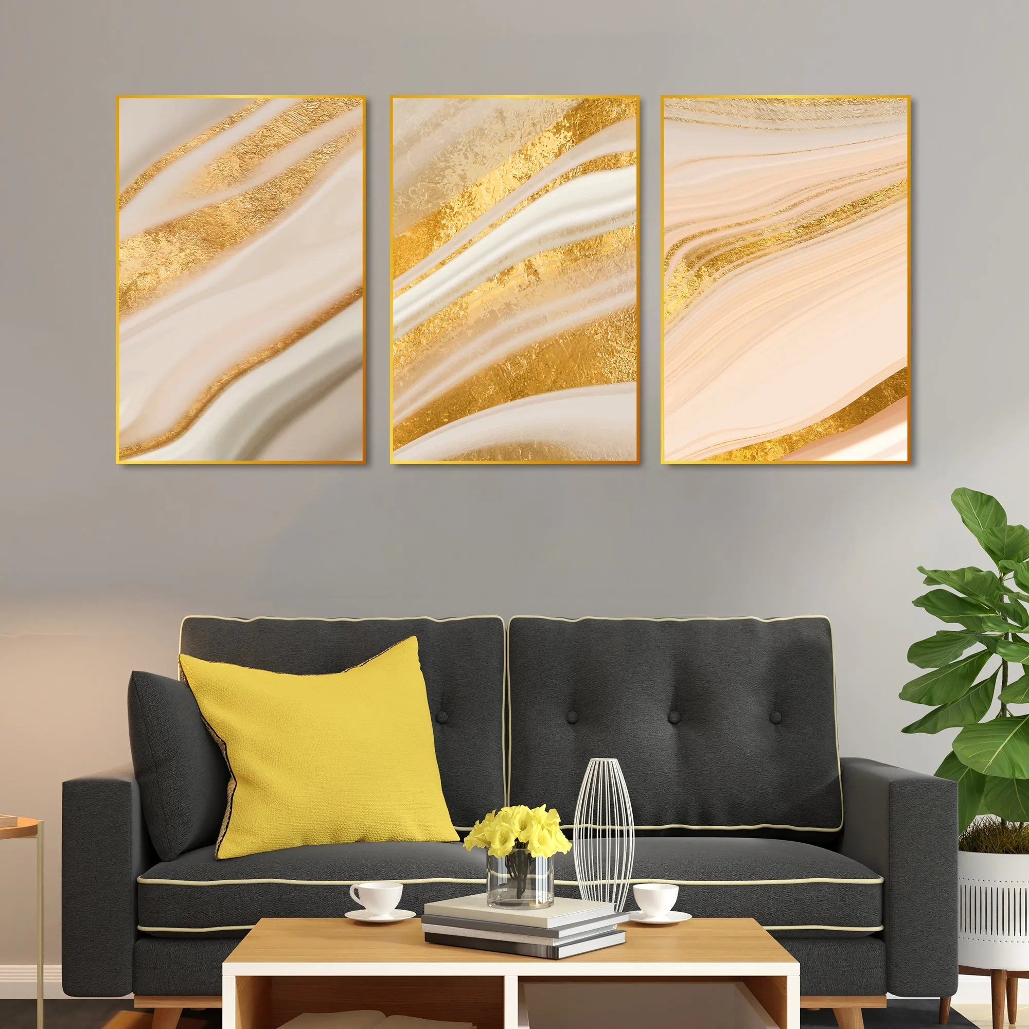 Decorative Pattern Floating Canvas Wall Painting Set of Three