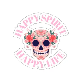 Dia De Los Muertes Day of the Dead Happy Spirit Happy Life Custom Die-Cut Stickers, Candy Skull Sticker, Skull Pink Peach Flowers Sticker