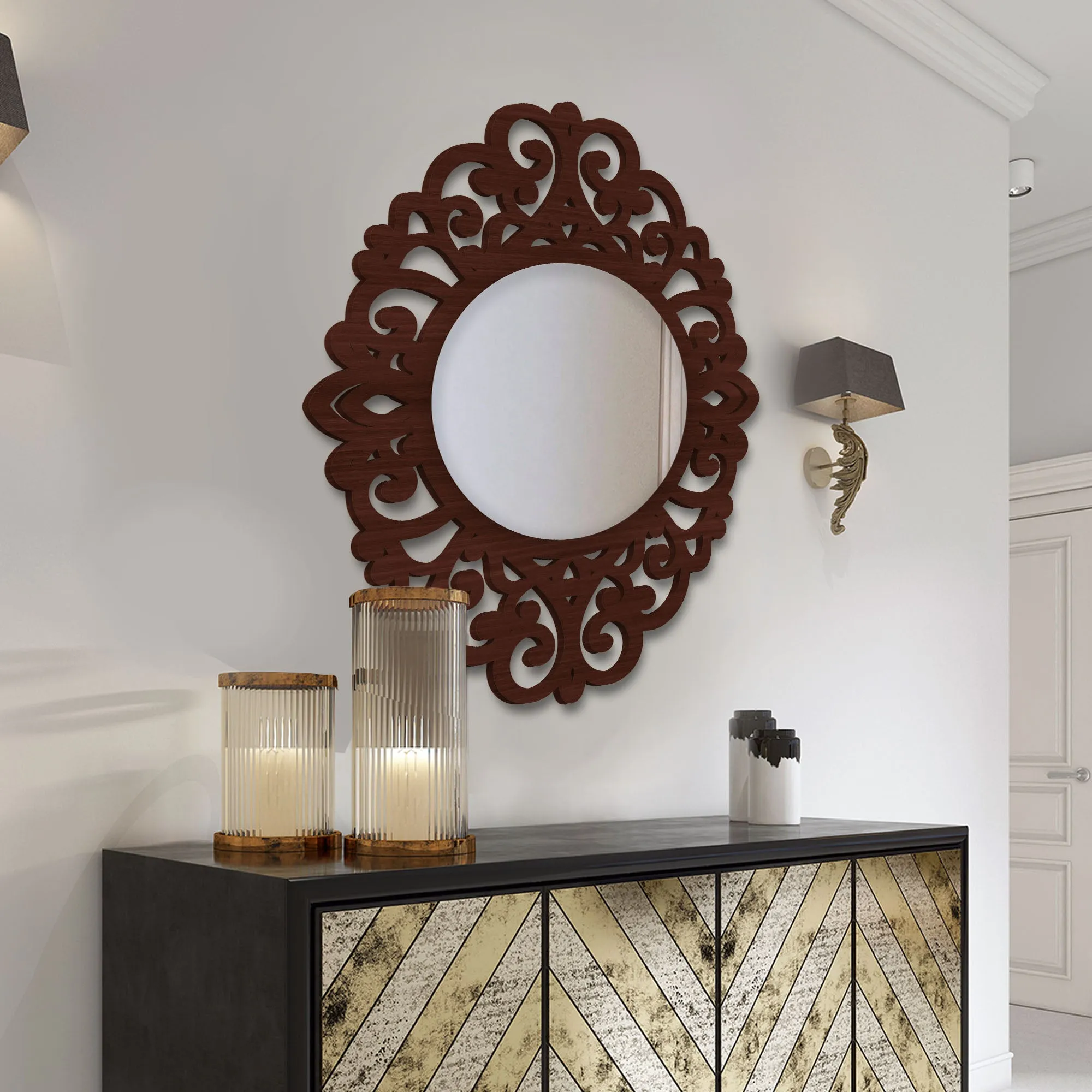 Elegance Beautiful Designer Wooden Frame Wall Mirror
