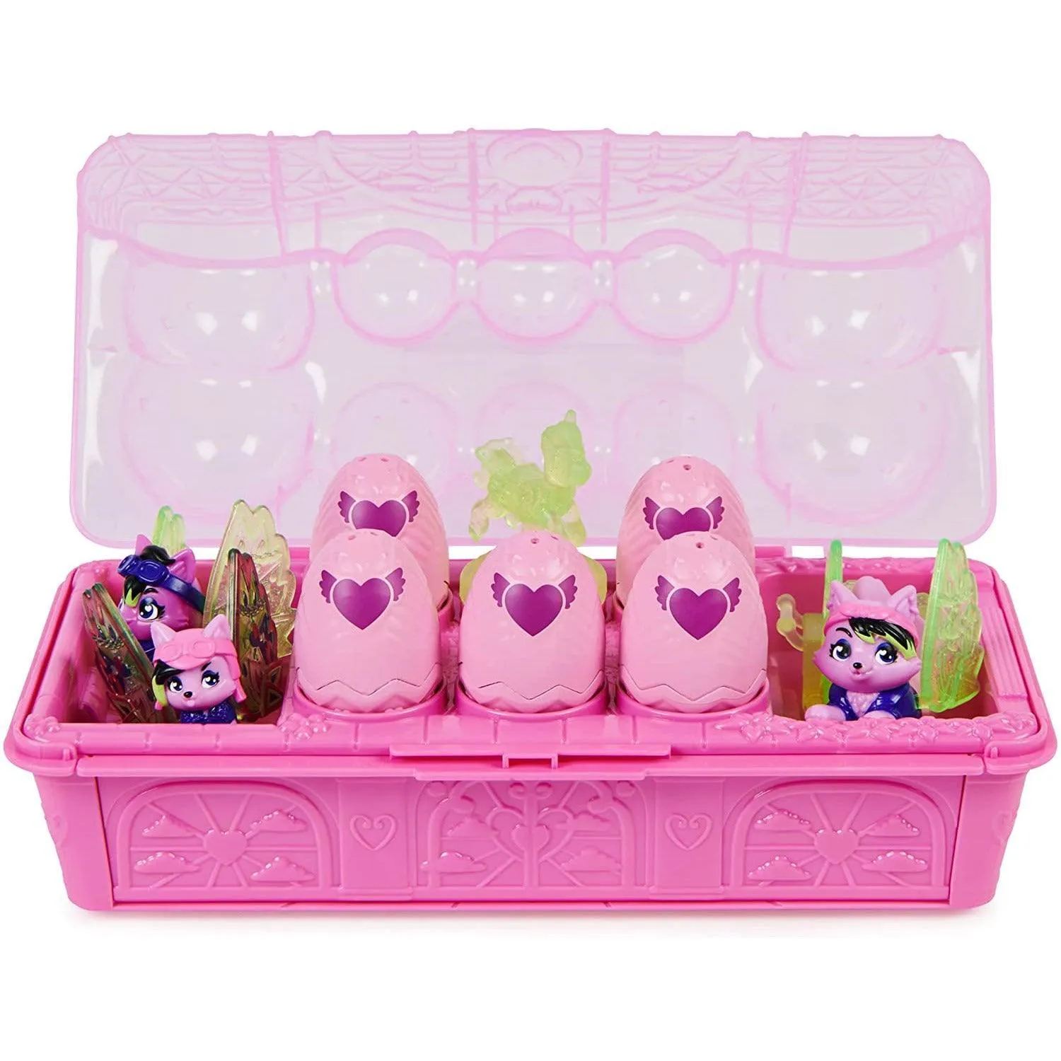 Hatchimals CollEGGtibles, Rainbow-Cation Wolf Family Carton with Surprise Playset.