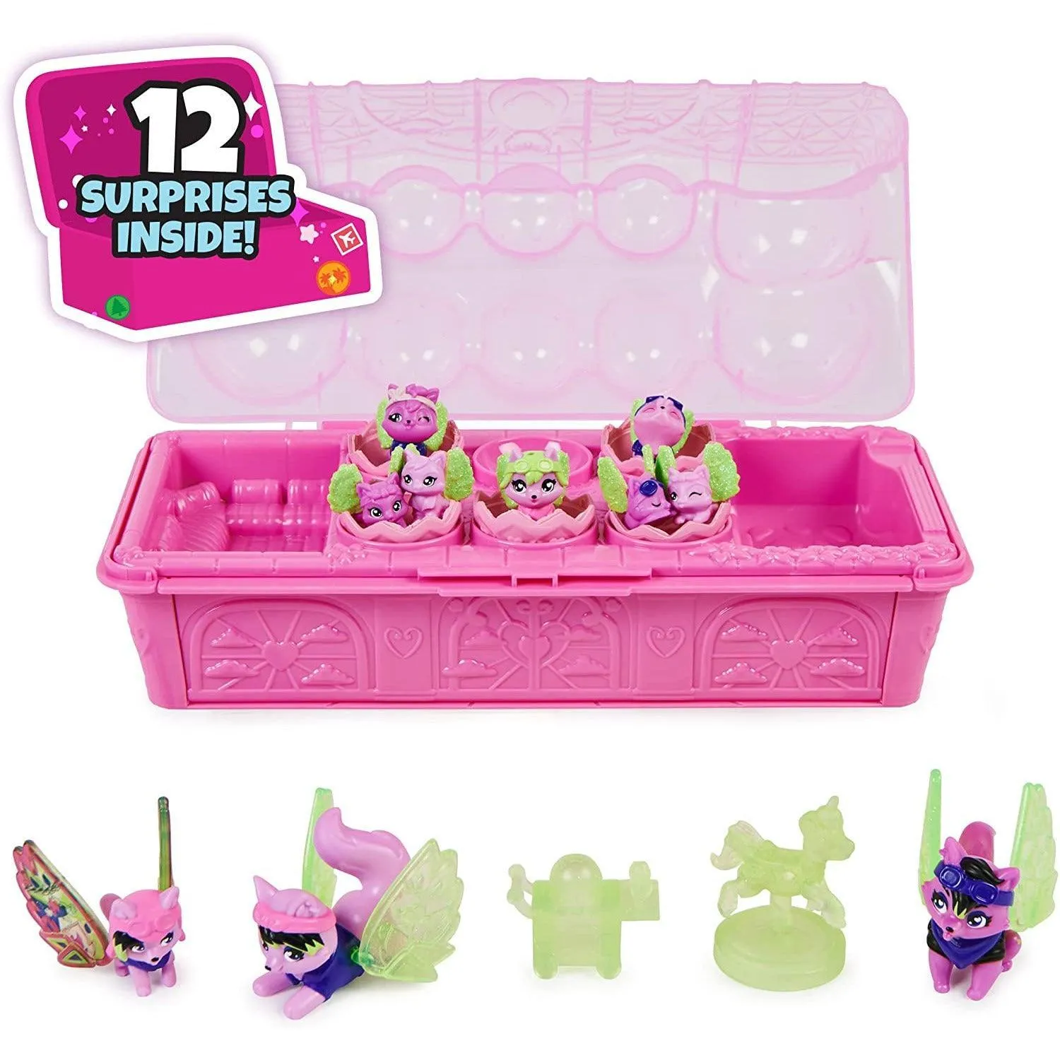 Hatchimals CollEGGtibles, Rainbow-Cation Wolf Family Carton with Surprise Playset.
