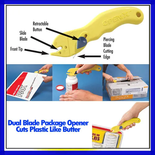 Plastic Openex Universal Knife Bag Box Dual Blade X Opener Package Slide Tool  !