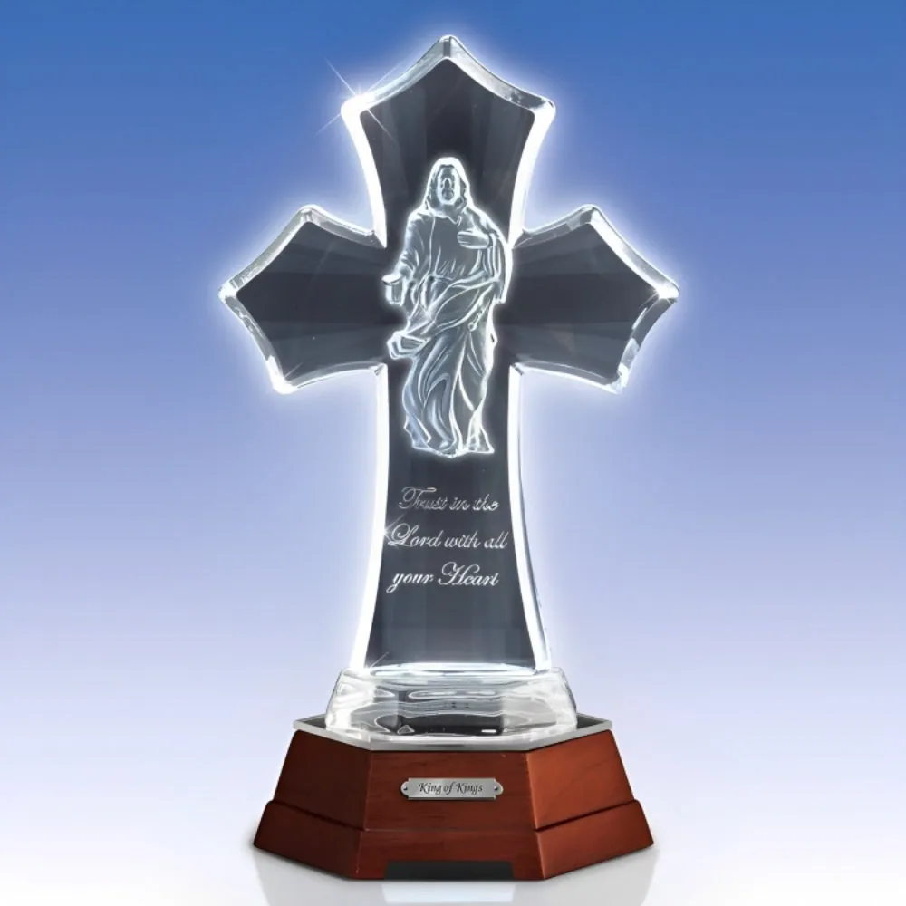 The Bradford Exchange "King of Kings" Issue #5 Heavenly Grace Illuminated Glass Cross Religious Sculpture Collection 11-inches