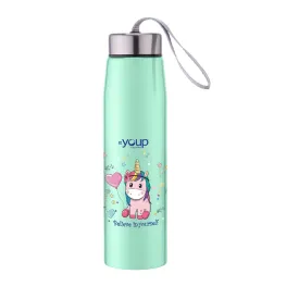 Youp Stainless Steel Insulated Green Color Unicorn Kids Water Bottle Abby - 500 ml