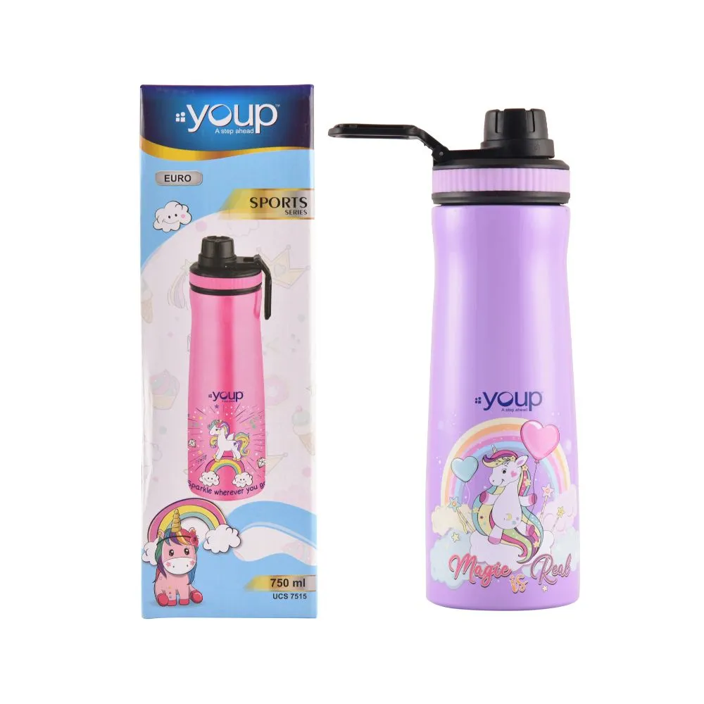 Youp Stainless Steel Purple Color Unicorn Kids Water Bottle Euro - 750 Ml